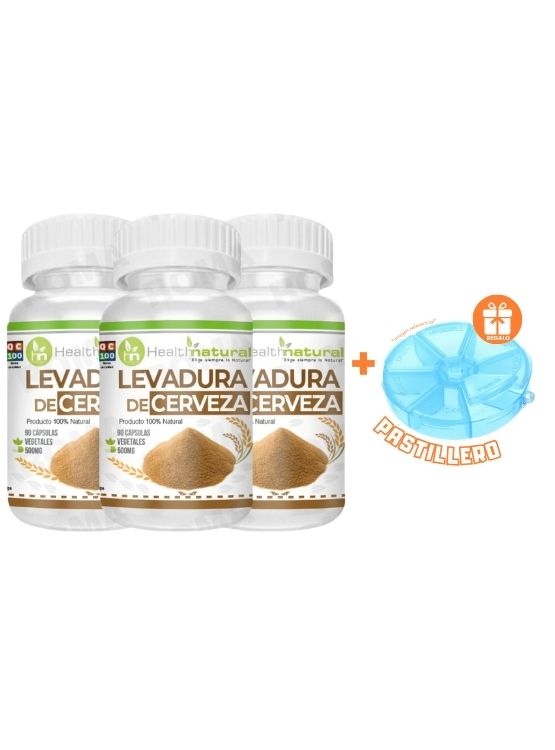 PACK 3 LEVADURA DE CERVEZA HEALTHNATURAL 1500MG + REGALO PASTILLERO - 1