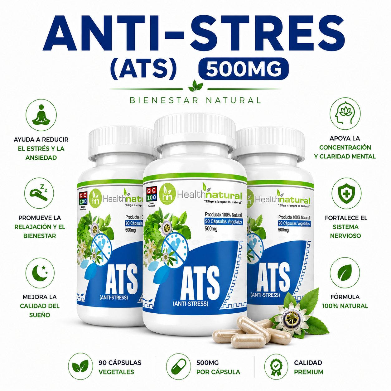 PACK 3 ANTI-STRES  (ATS) HEALTHNATURAL 1500MG - 1