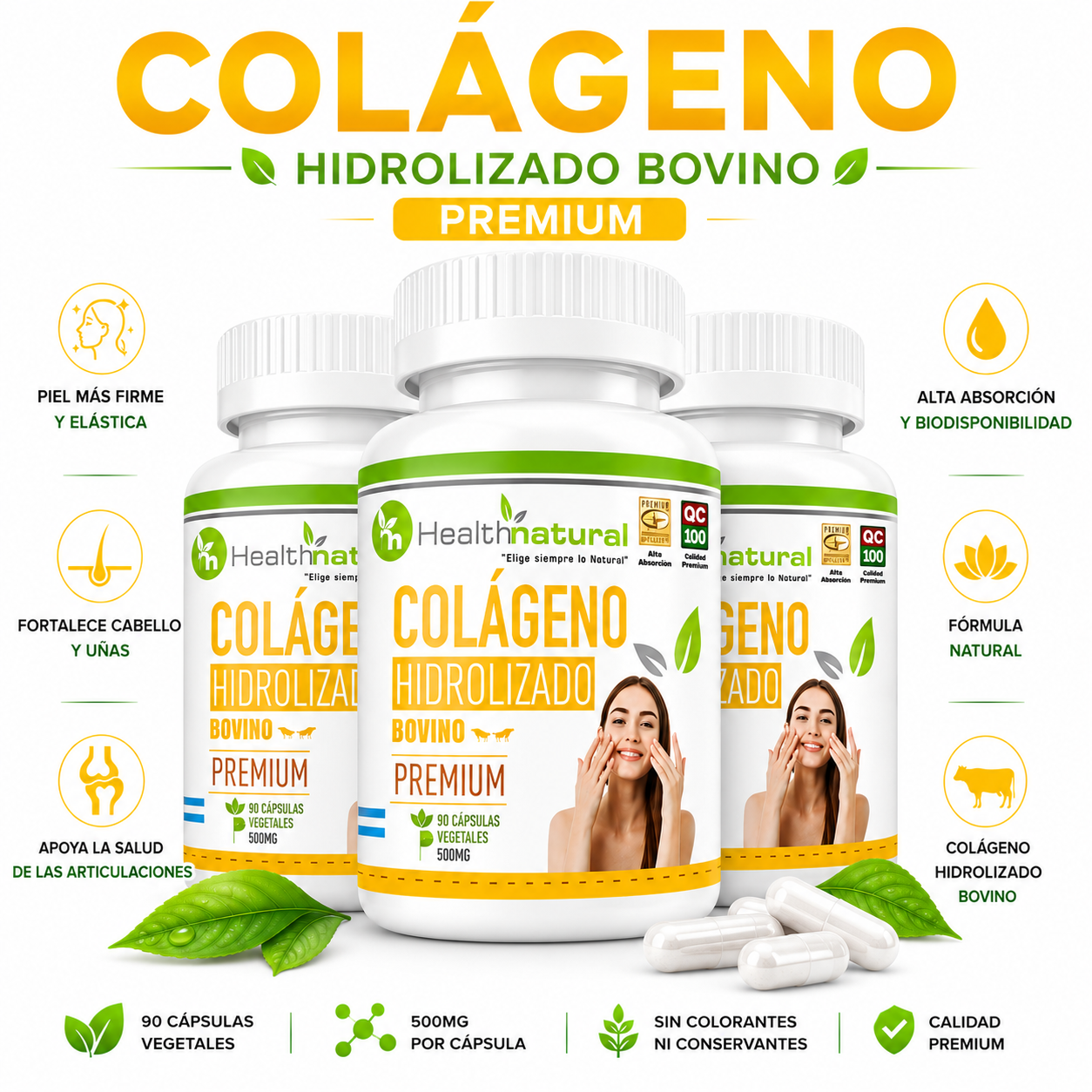 PACK 3 COLÁGENO HIDROLIZADO HEALTHNATURAL 1500MG - 1