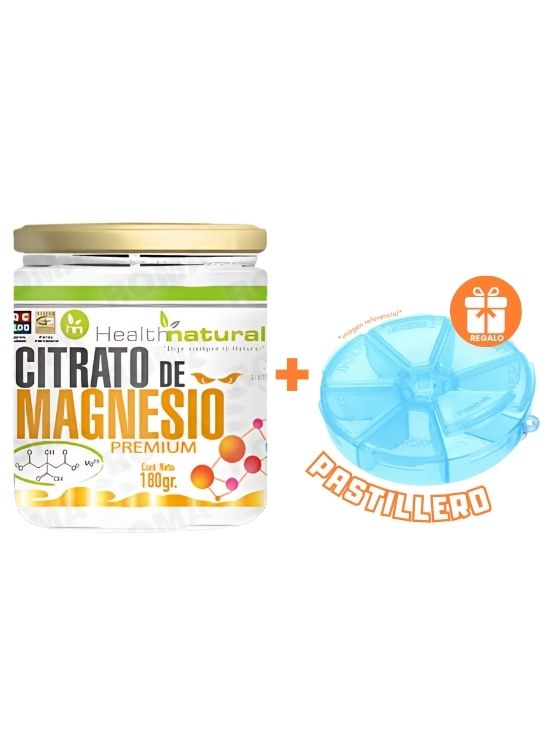 CITRATO DE MAGNESIO PREMIUM HEALTHNATURAL 180GR + REGALO PASTILLERO - 1