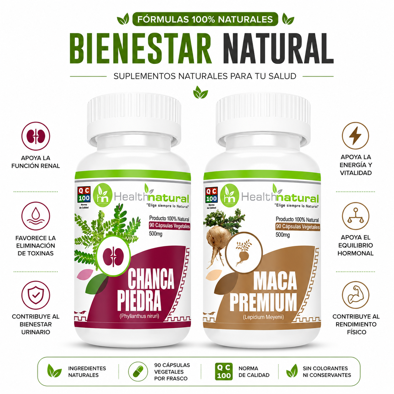 CHANCA PIEDRA HEALTHNATURAL 500MG + MACA PREMIUM HEALTHNATURAL 500MG - 1