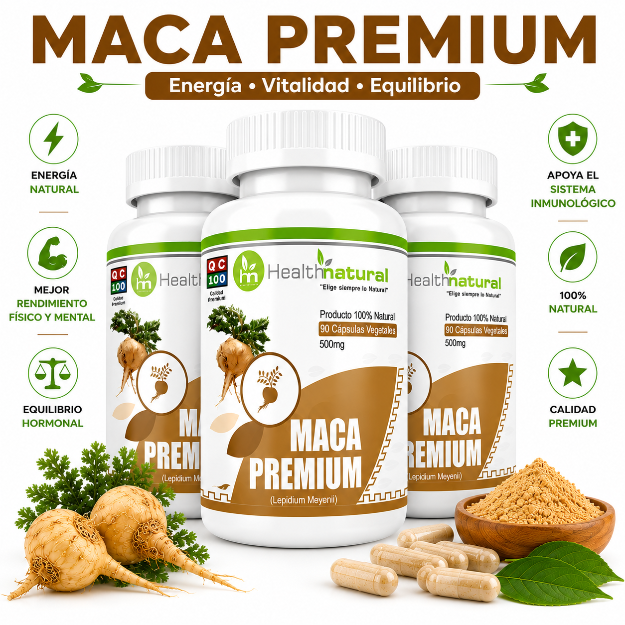 PACK 3 MACA PREMIUM HEALTHNATURAL 1500MG - 1