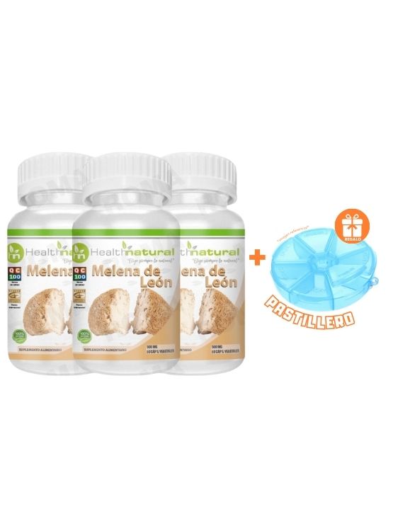 PACK 3 MELENA DE LEÓN HEALTHNATURAL 1500MG + REGALO PASTILLERO - 1
