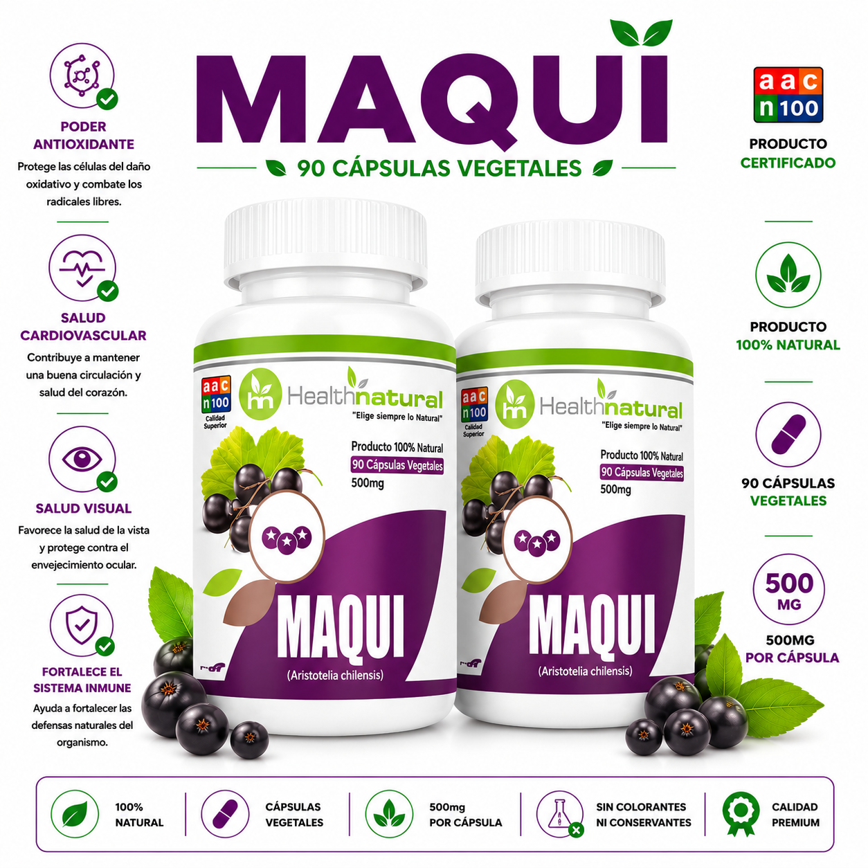 PACK 2 MAQUI HEALTHNATURAL 1000MG - 1