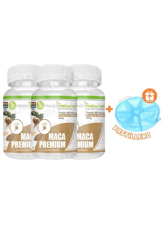 PACK 3 MACA PREMIUM HEALTHNATURAL 1500MG + REGALO PASTILLERO - 1
