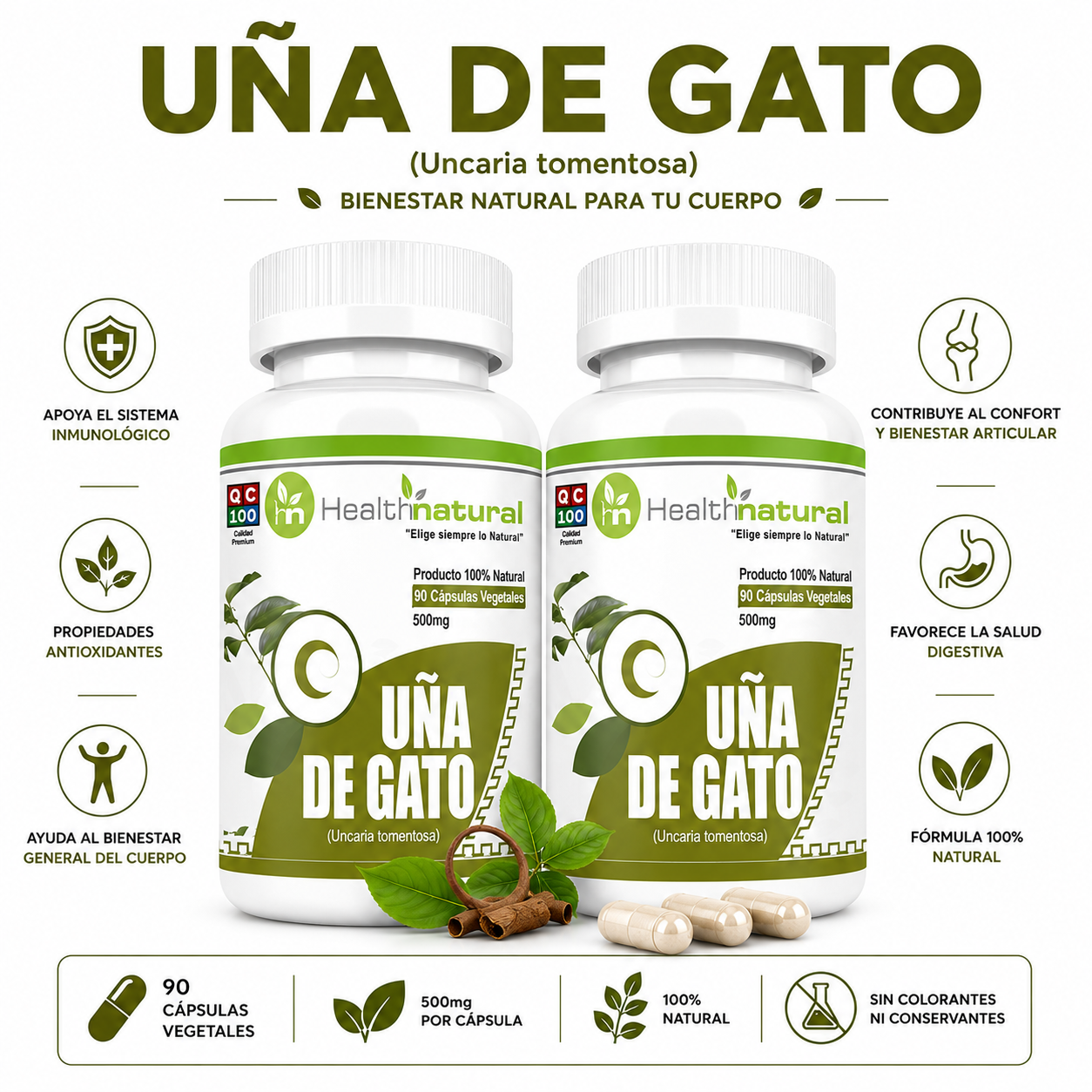PACK 2 UÑA DE GATO HEALTHNATURAL 1000MG - 1