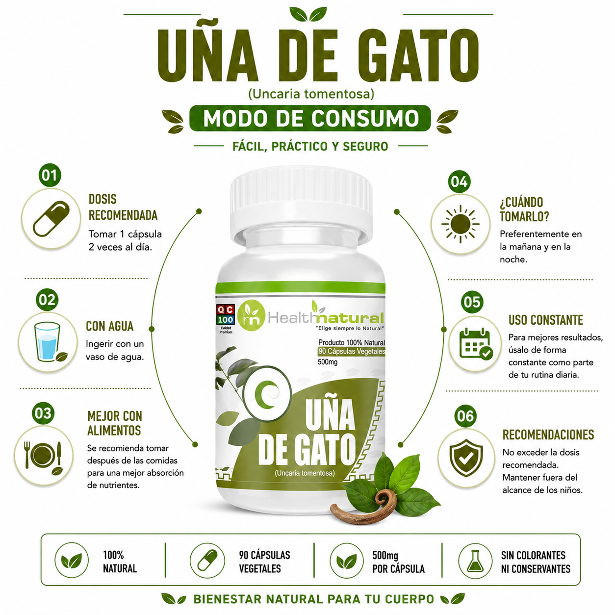 PACK 2 UÑA DE GATO HEALTHNATURAL 1000MG - 3