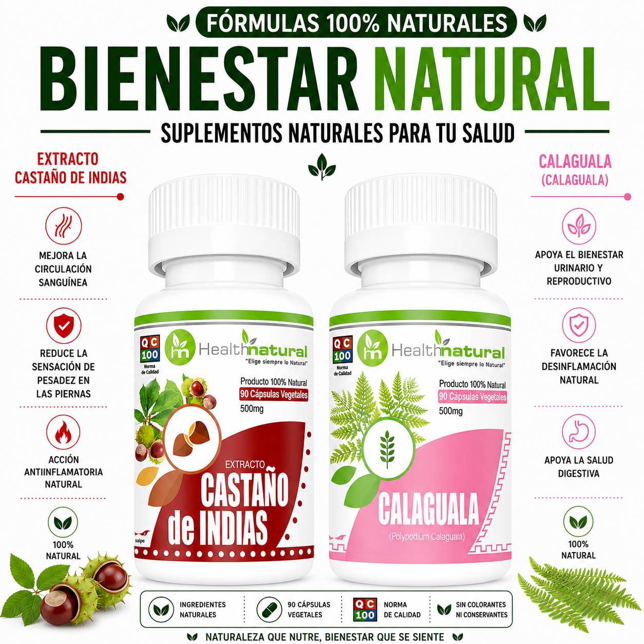 CASTAÑO DE INDIAS HEALTHNATURAL 500MG + CALAGUALA HEALTHNATURAL 500MG - 1