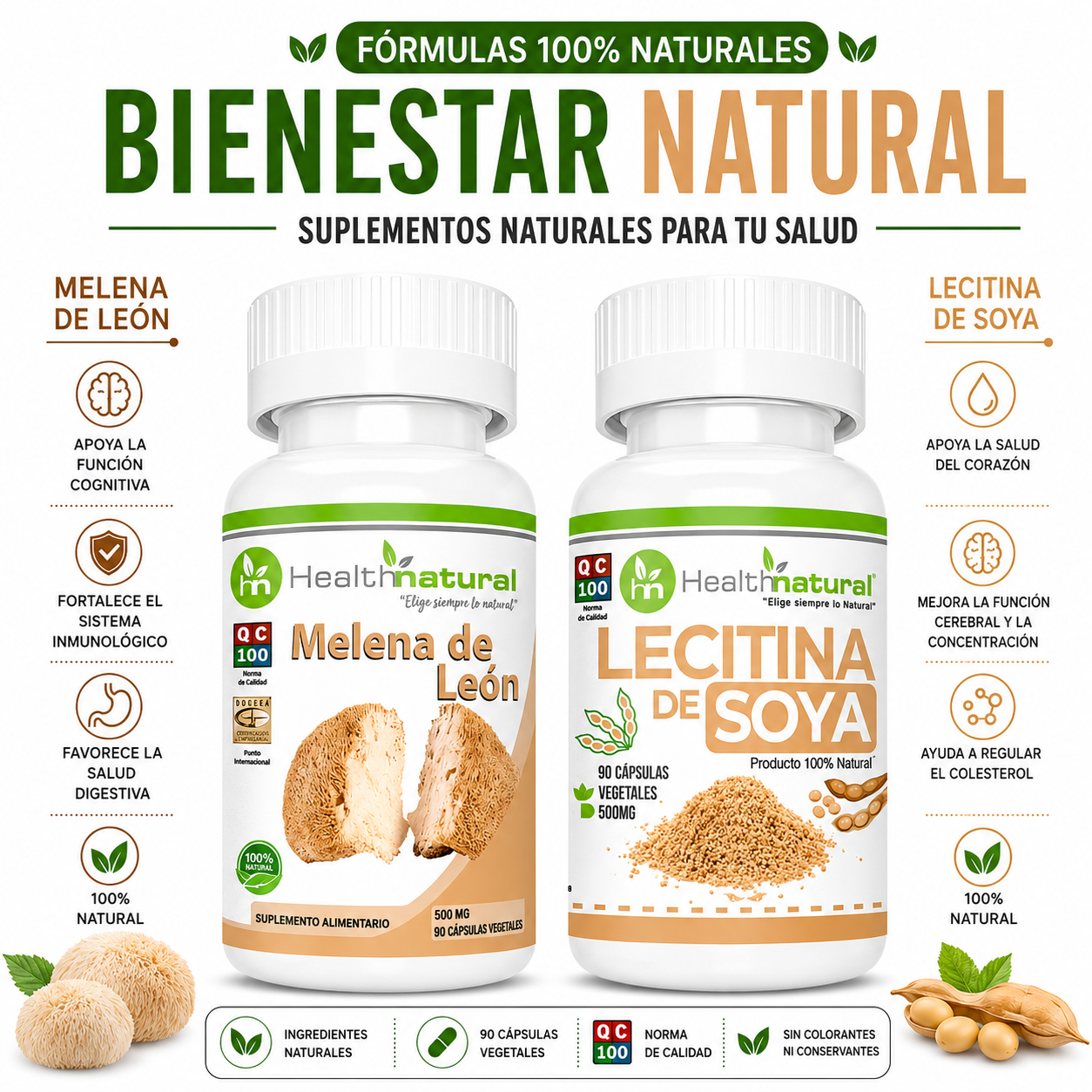 MELENA DE LEÓN HEALTHNATURAL + LECITINA DE SOYA HEALTHNATURAL - 1