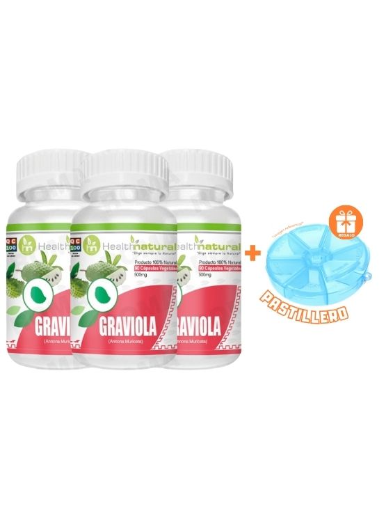PACK 3 GRAVIOLA HEALTHNATURAL 1500MG + REGALO PASTILLERO - 1
