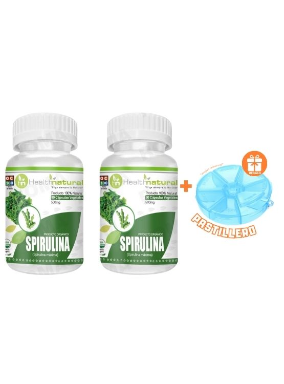 PACK 2 SPIRULINA HEALTHNATURAL 1000MG + REGALO PASTILLERO - 1