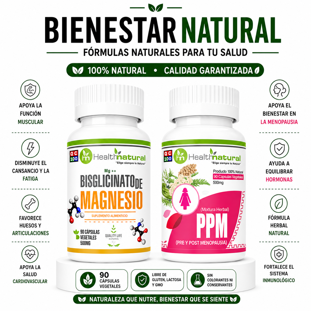 BISGLICINATO MAGNESIO + PPM (PRE Y POST MENOPAUSIA) HEALTHNATURAL - 1