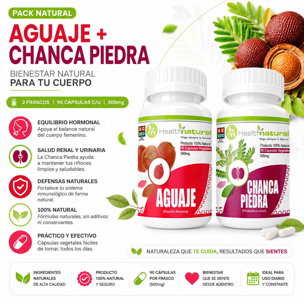 AGUAJE HEALTHNATURAL 500MG + CHANCA PIEDRA HEALTHNATURAL 500MG - 1