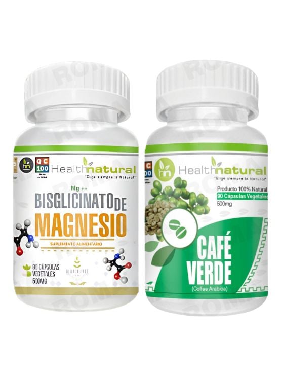 BISGLICINATO MAGNESIO HEALTHNATURAL + CAFÉ VERDE HEALTHNATURAL 500MG - 1