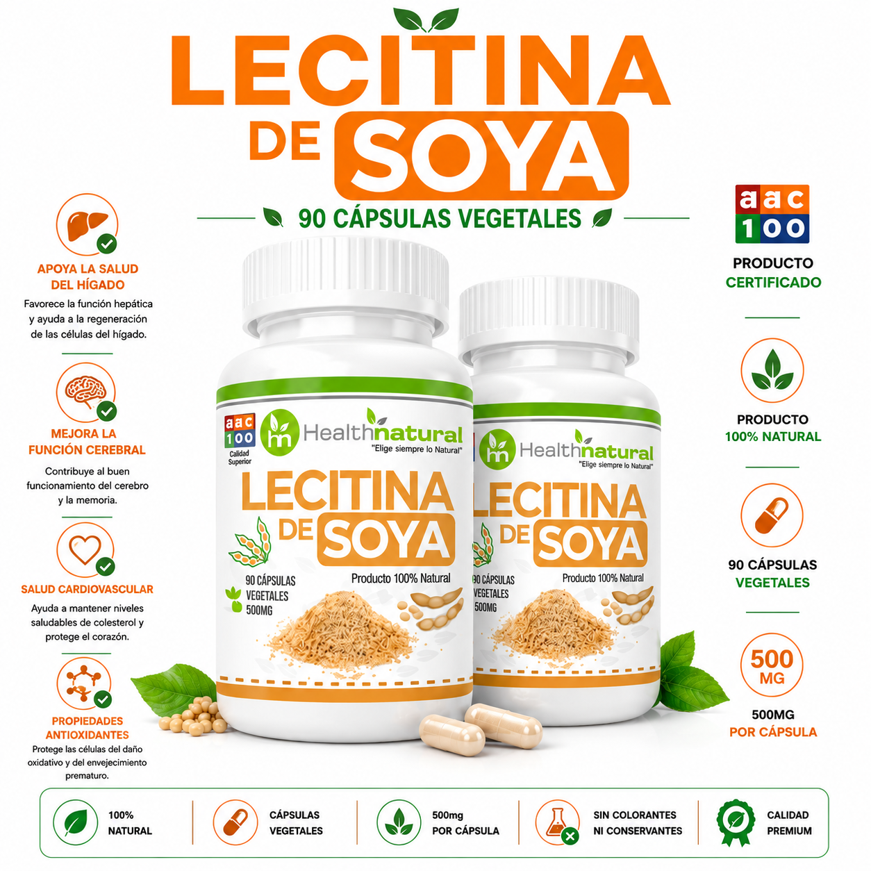 PACK 2 LECITINA DE SOYA HEALTHNATURAL 1000MG - 1