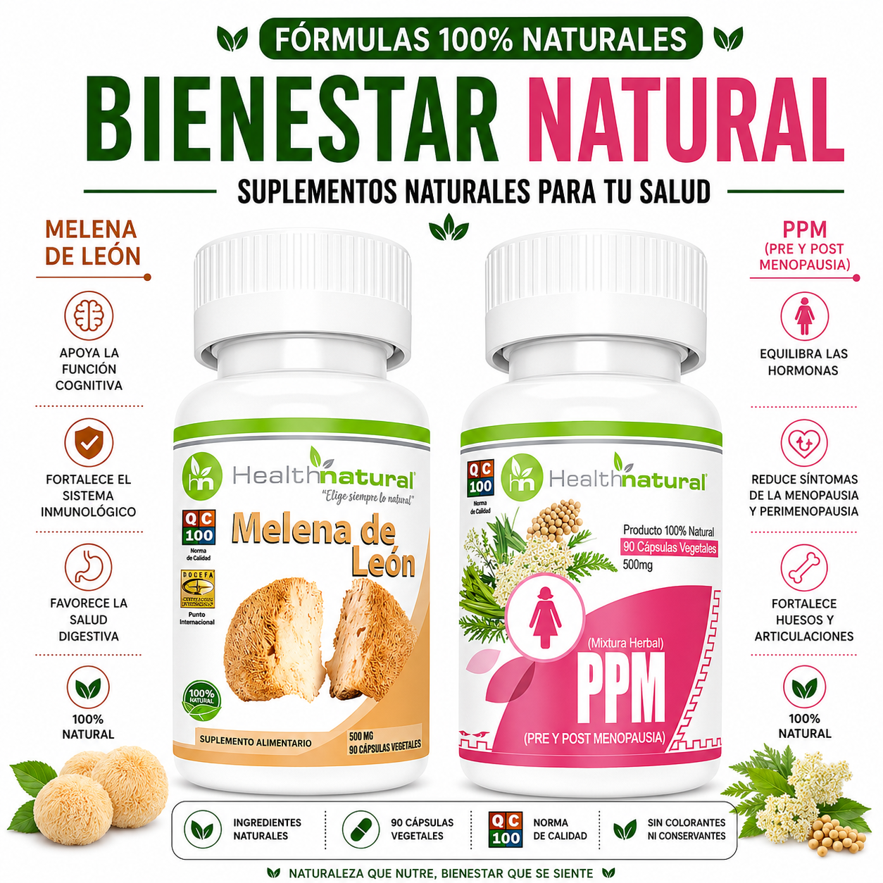MELENA DE LEÓN HEALTHNATURAL 500MG + PPM(PRE Y POST MENOPAUSIA) HEALTHNATURAL 500MG - 1
