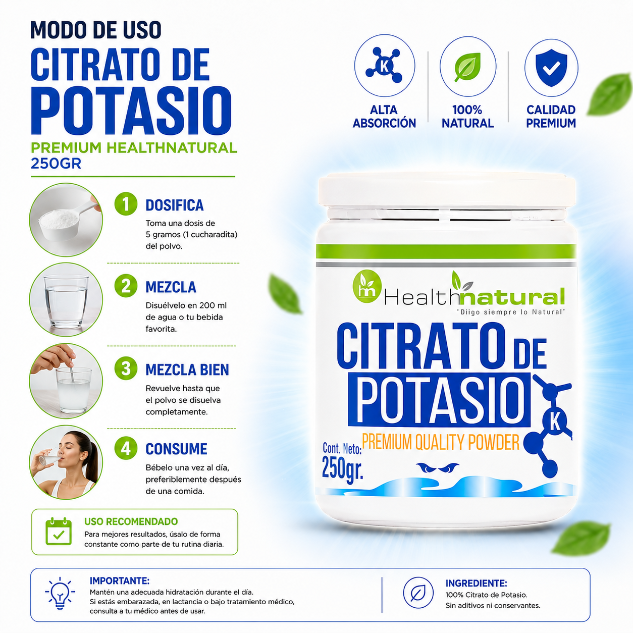 CITRATO DE POTASIO PREMIUM HEALTHNATURAL 250GR - 3
