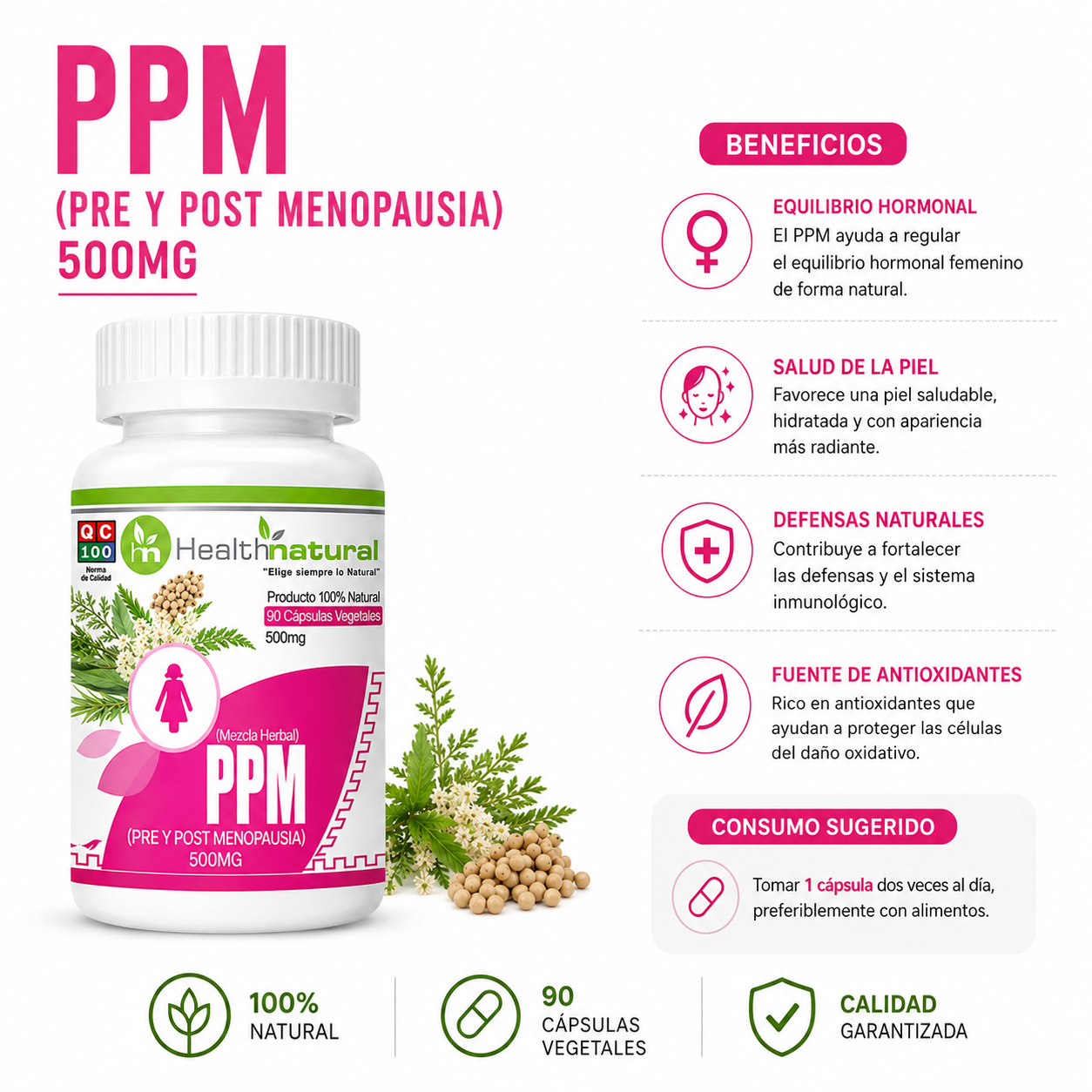 AGUAJE HEALTHNATURAL + PPM (PRE Y POST MENOPAUSIA) HEALTHNATURAL 500MG - 3