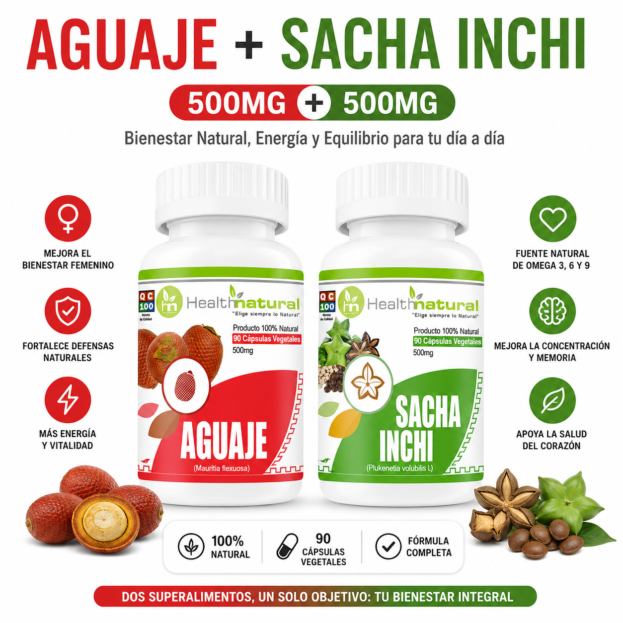 AGUAJE HEALTHNATURAL 500MG + SACHA INCHI HEALTHNATURAL 500MG - 1