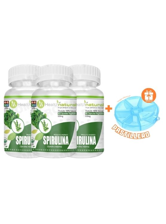 PACK 3 SPIRULINA HEALTHNATURAL 1500MG + REGALO PASTILLERO - 1