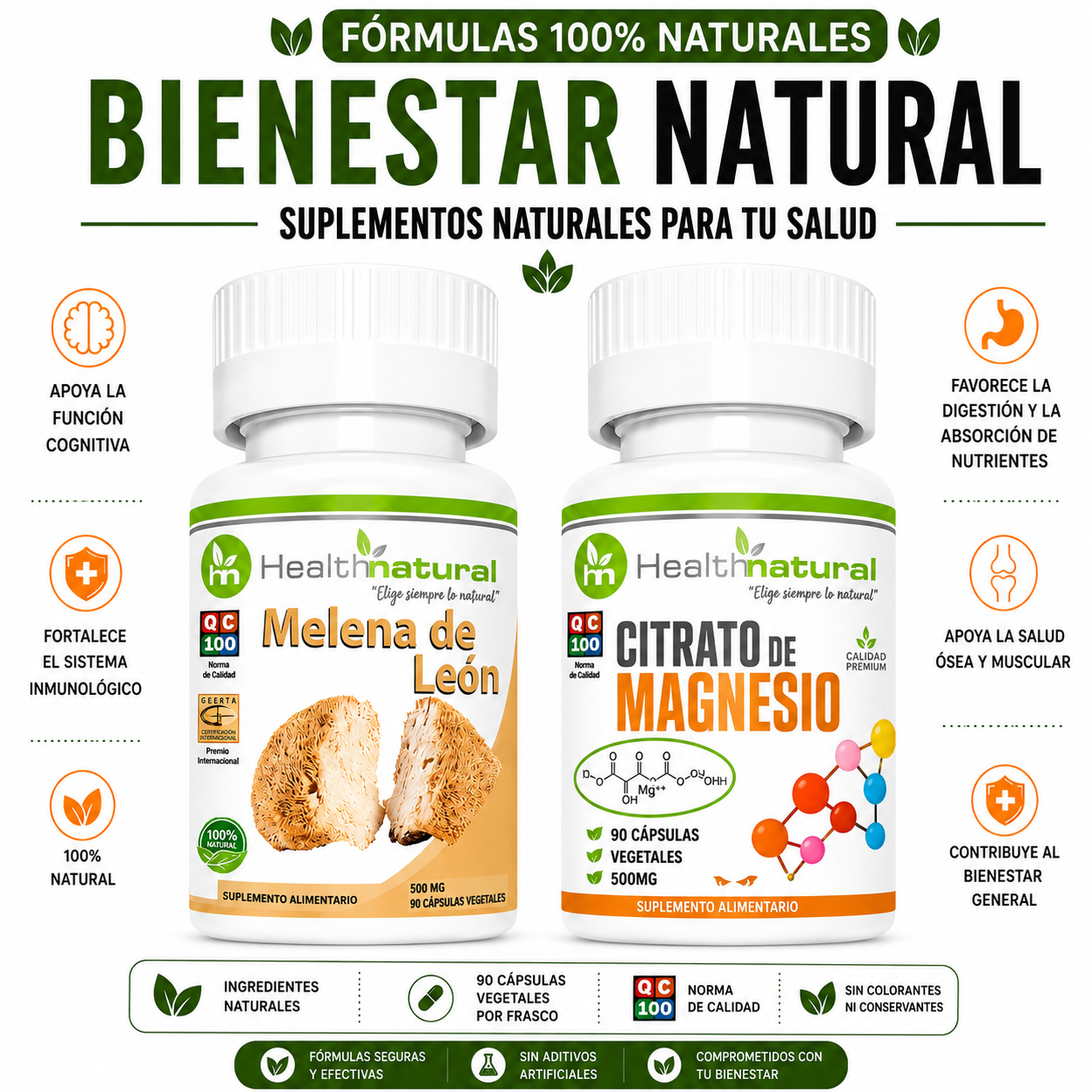 MELENA DE LEÓN HEALTHNATURAL + CITRATO DE MAGNESIO HEALTHNATURAL 500MG - 1