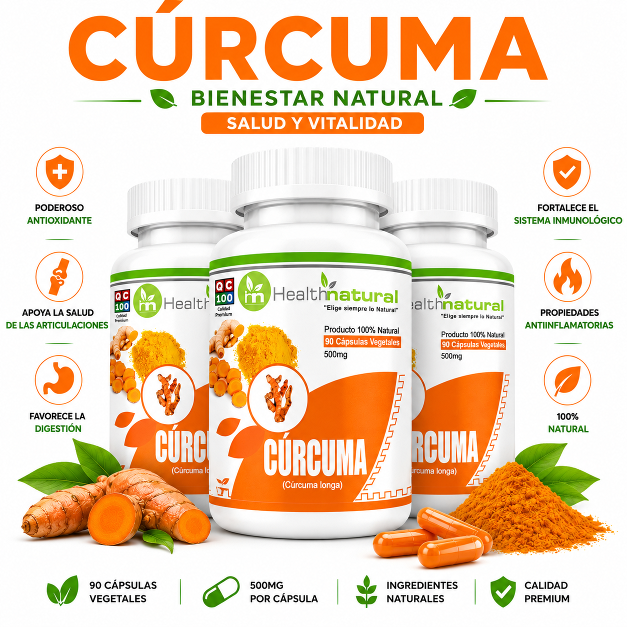PACK 3 CÚRCUMA HEALTHNATURAL 1500MG - 1