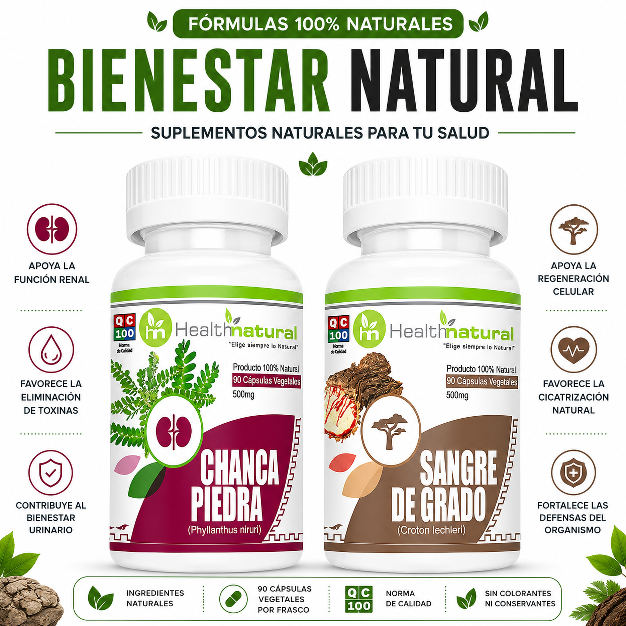 CHANCA PIEDRA HEALTHNATURAL + SANGRE DE GRADO HEALTHNATURAL 500MG - 1