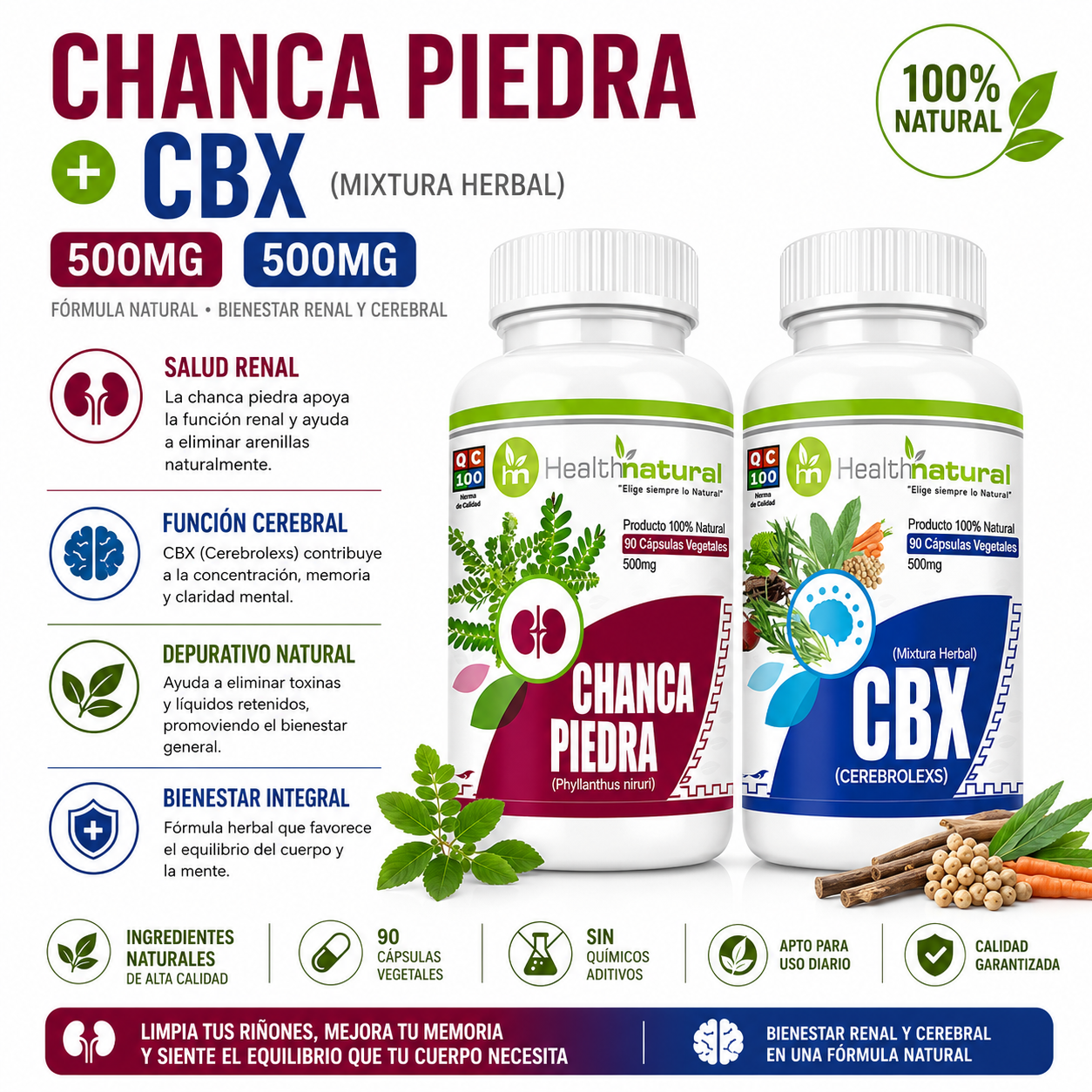 CHANCA PIEDRA HEALTHNATURAL + CBX(CEREBROLEXS) HEALTHNATURAL 500MG - 1