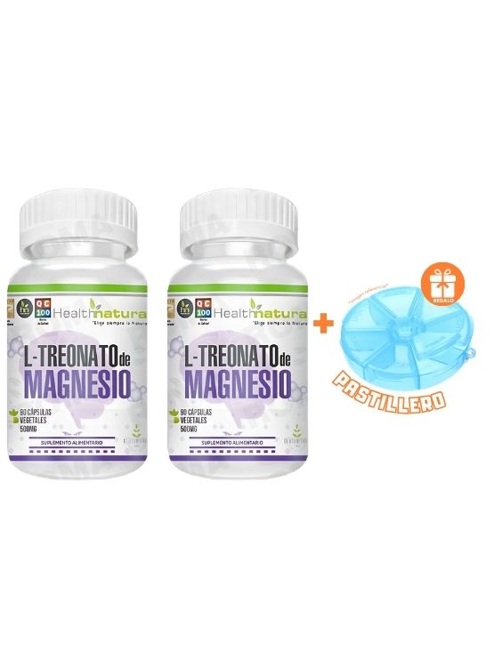 PACK 2 L-TREONATO DE MAGNESIO HEALTHNATURAL 1000MG + REGALO PASTILLERO - 1