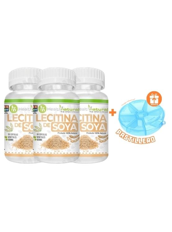 PACK 3 LECITINA DE SOYA HEALTHNATURAL 1500MG + REGALO PASTILLERO - 1