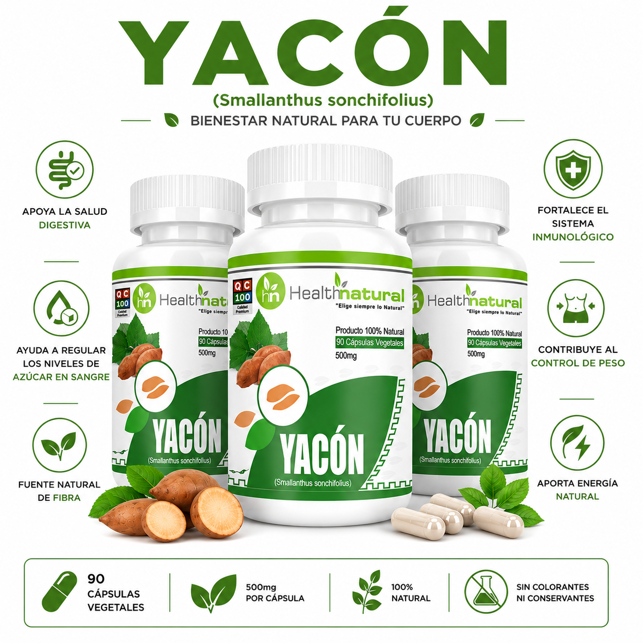 PACK 3 YACÓN HEALTHNATURAL 1500MG - 1