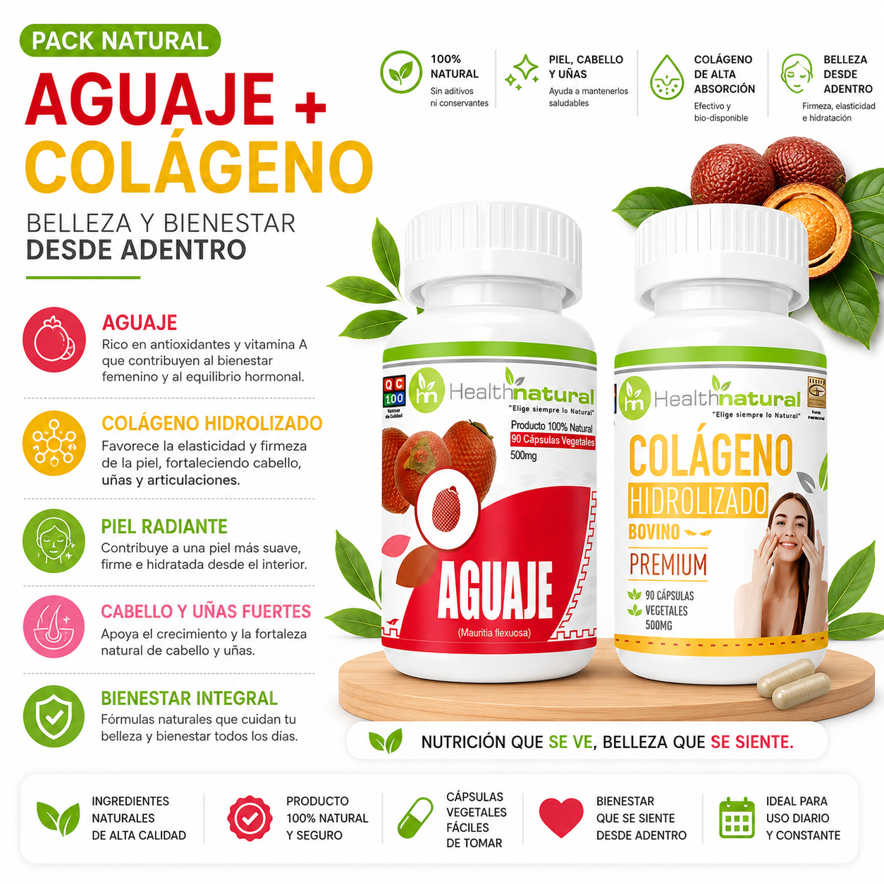 AGUAJE HEALTHNATURAL 500MG + COLÁGENO HIDROLIZADO HEALTHNATURAL 500MG - 1