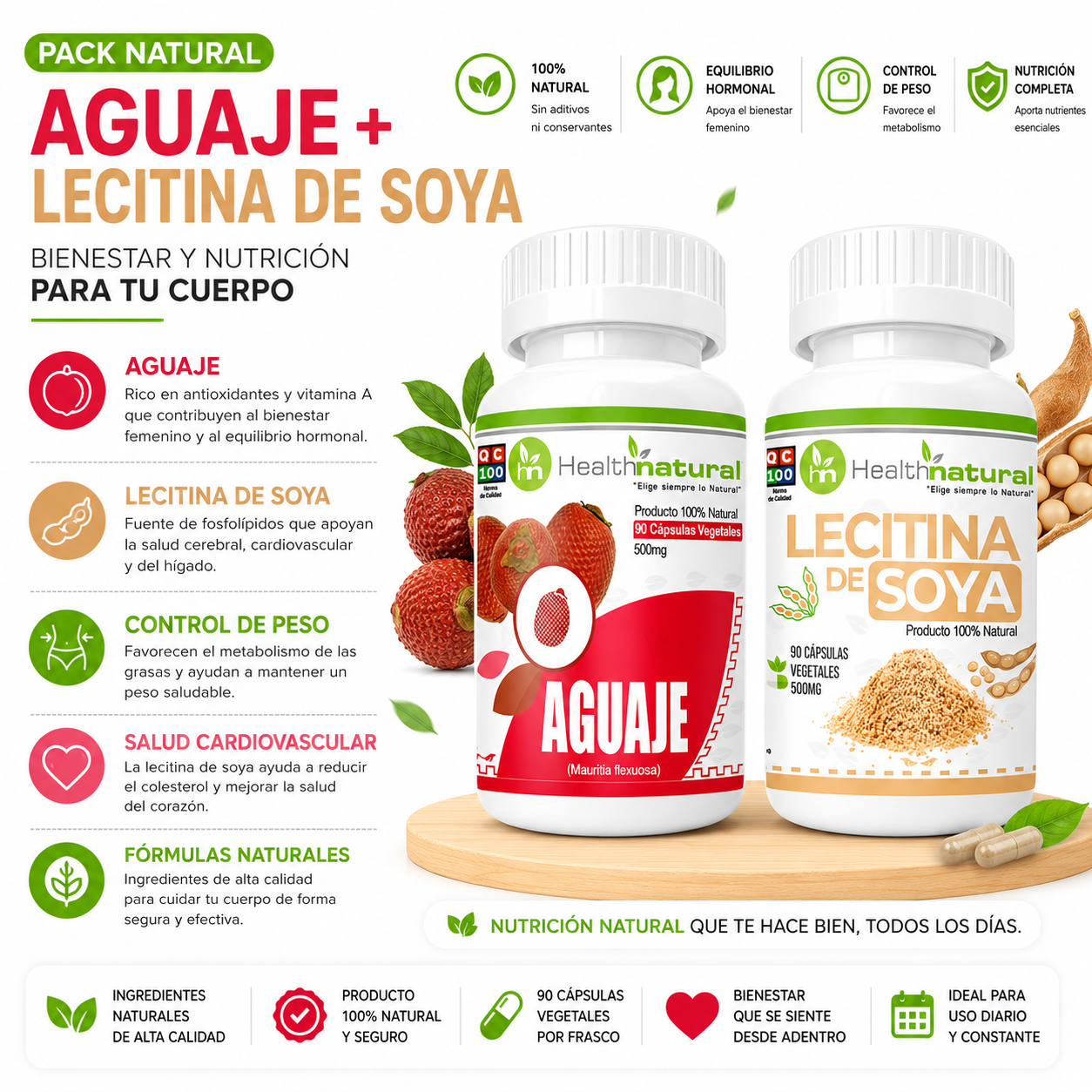 AGUAJE HEALTHNATURAL 500MG + LECITINA DE SOYA HEALTHNATURAL 500MG - 1