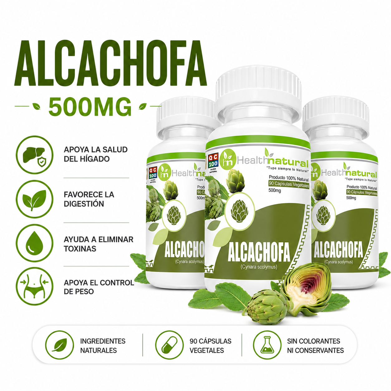 PACK 3 ALCACHOFA HEALTHNATURAL 1500MG - 1