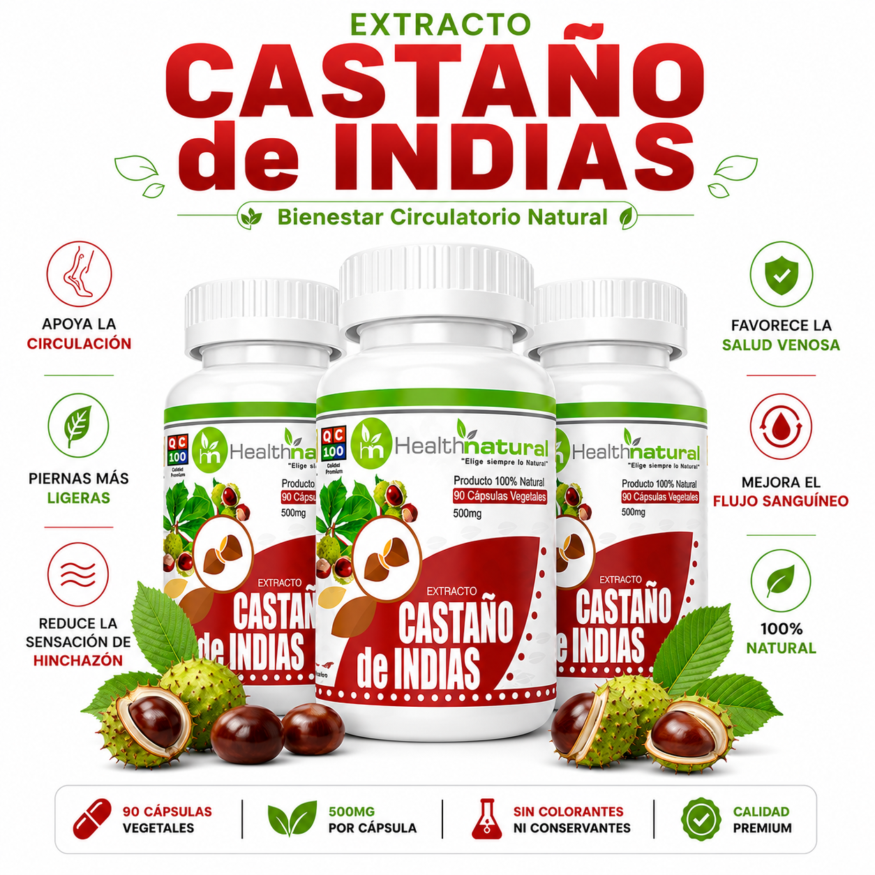 PACK 3 CASTAÑO DE INDIAS HEALTHNATURAL 1500MG - 1