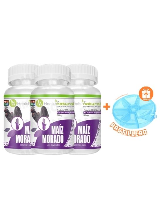 PACK 3 MAIZ MORADO HEALTHNATURAL 1500MG + REGALO PASTILLERO - 1
