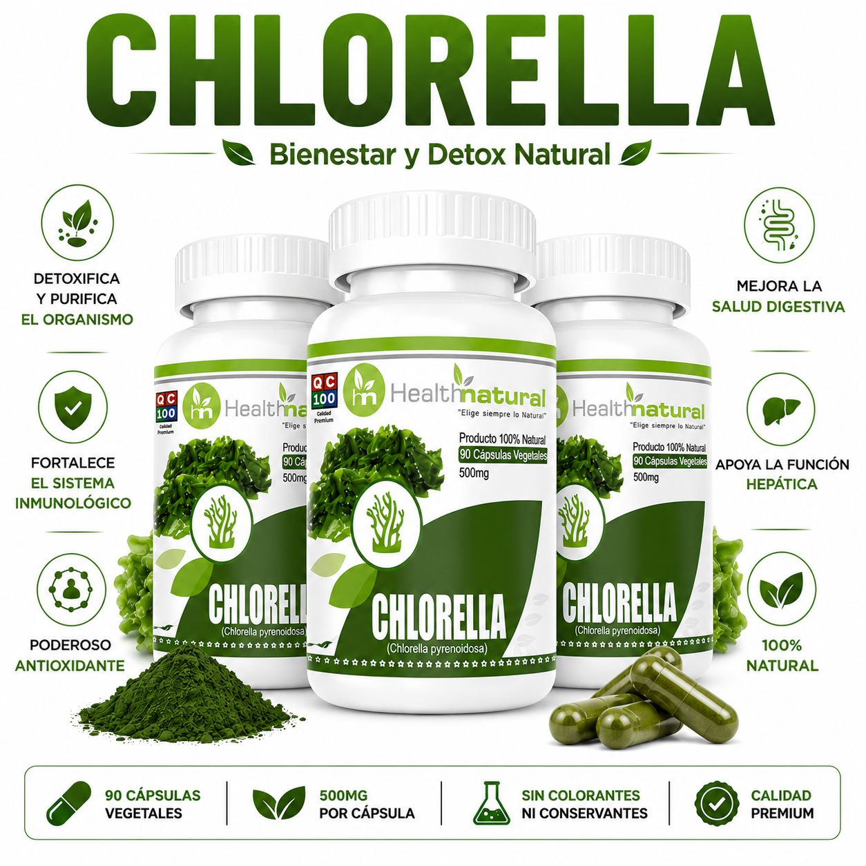 PACK 3 CHLORELLA HEALTHNATURAL 1500MG - 1