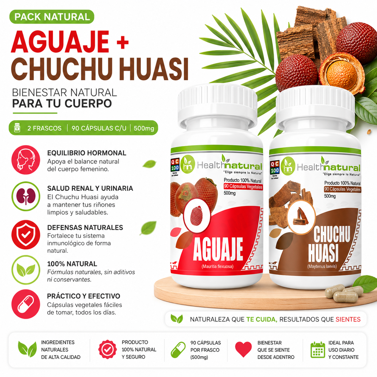 AGUAJE HEALTHNATURAL 500MG + CHUCHUHUASI HEALTHNATURAL 500MG - 1