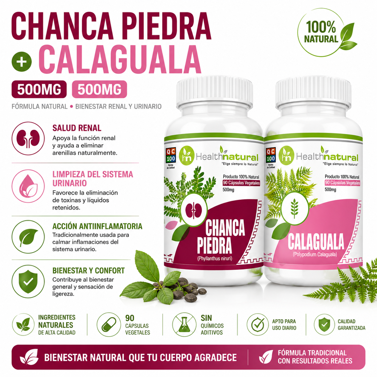 CHANCA PIEDRA HEALTHNATURAL 500MG + CALAGUALA HEALTHNATURAL 500MG - 1