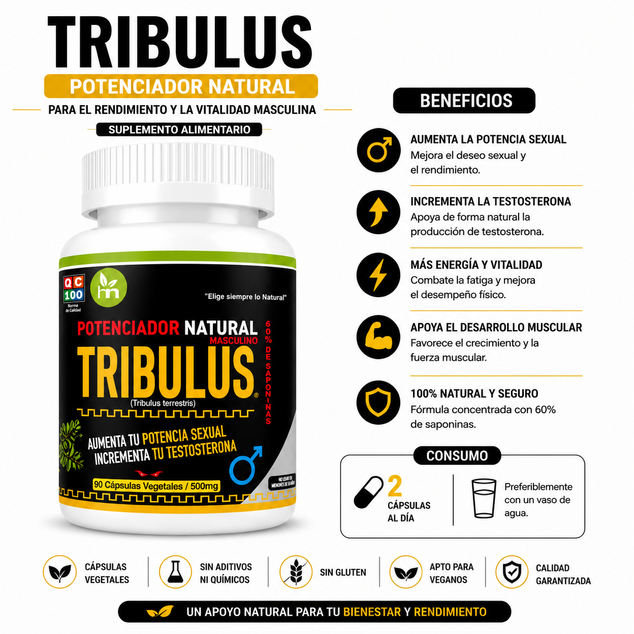 ASHWAGANDHA HEALTHNATURAL + TRIBULUS TERRESTRE HEALTHNATURAL 500MG - 3