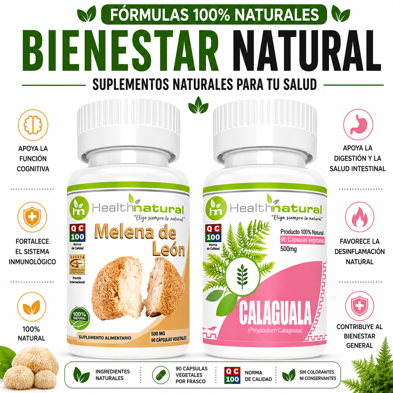 MELENA DE LEÓN HEALTHNATURAL 500MG + CALAGUALA HEALTHNATURAL 500MG - 1