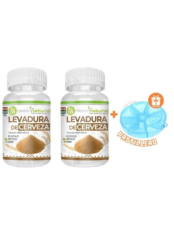 PACK 2 LEVADURA DE CERVEZA HEALTHNATURAL 1000MG + REGALO PASTILLERO - 1
