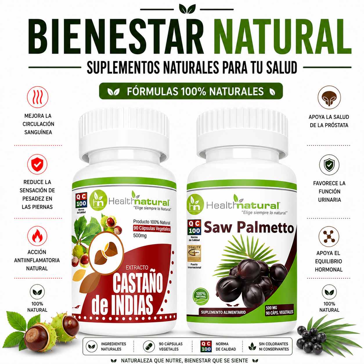 CASTAÑO DE INDIAS HEALTHNATURAL + SAW PALMETTO HEALTHNATURAL 500MG - 1