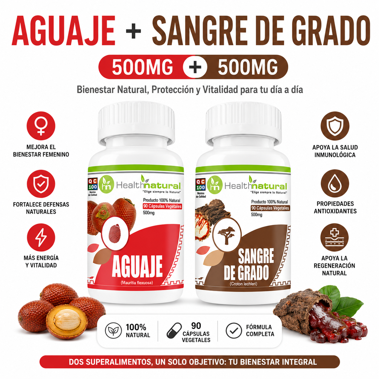 AGUAJE HEALTHNATURAL 500MG + SANGRE DE GRADO HEALTHNATURAL 500MG - 1
