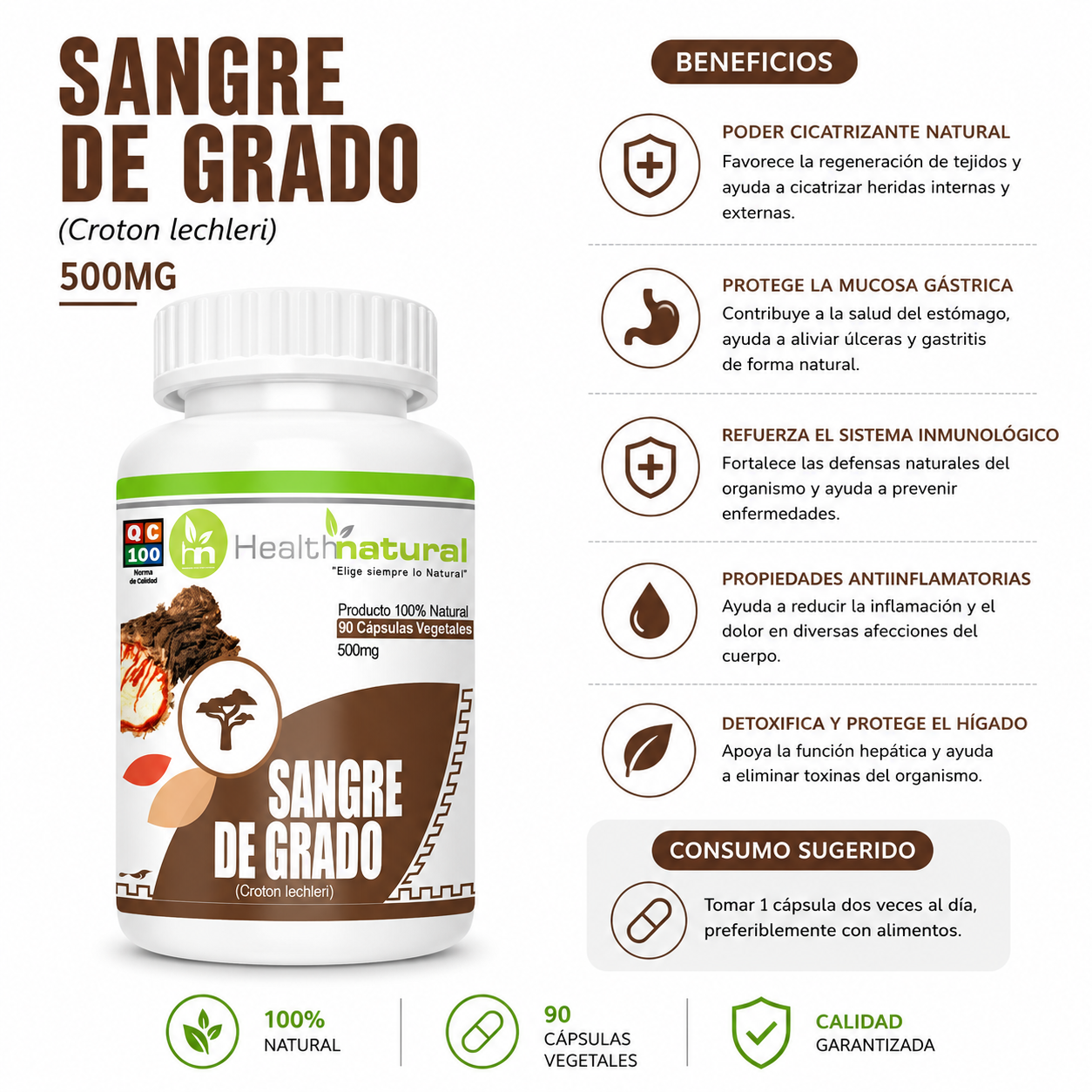 AGUAJE HEALTHNATURAL 500MG + SANGRE DE GRADO HEALTHNATURAL 500MG - 3