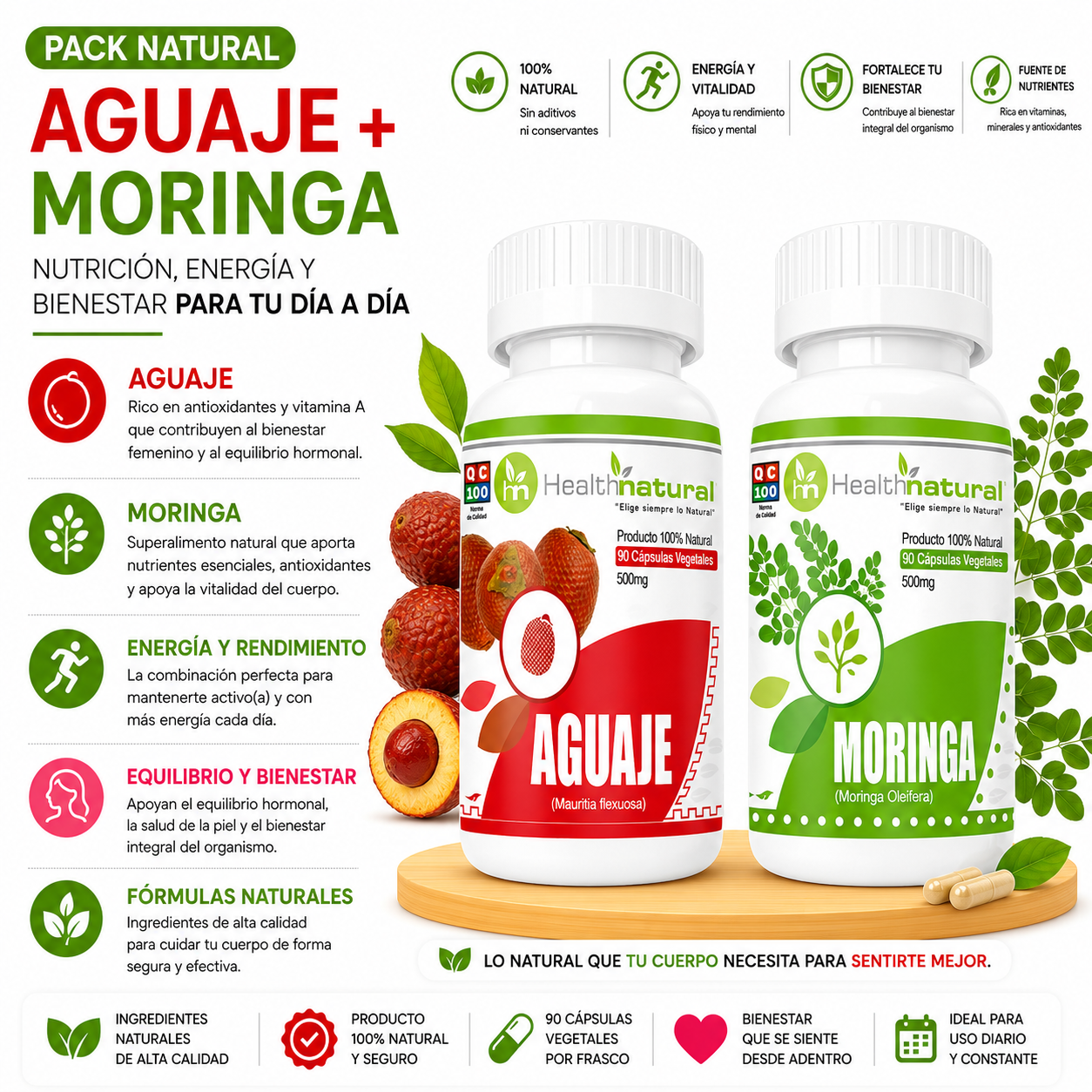 AGUAJE HEALTHNATURAL 500MG + MORINGA HEALTHNATURAL 500MG - 1