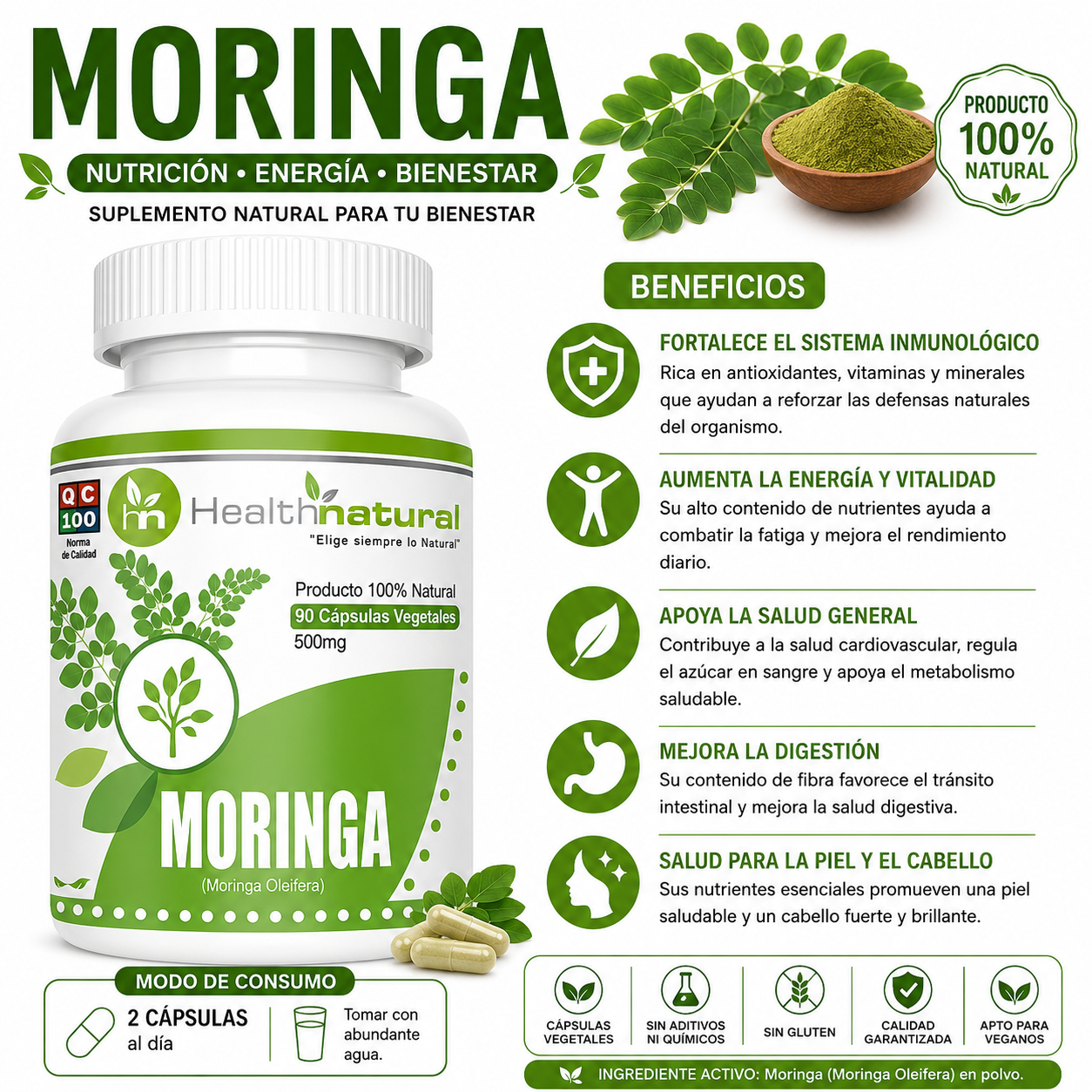 AGUAJE HEALTHNATURAL 500MG + MORINGA HEALTHNATURAL 500MG - 3