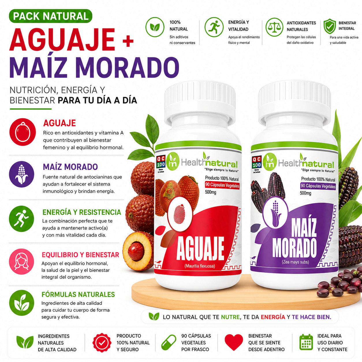 AGUAJE HEALTHNATURAL 500MG + MAIZ MORADO HEALTHNATURAL 500MG - 1