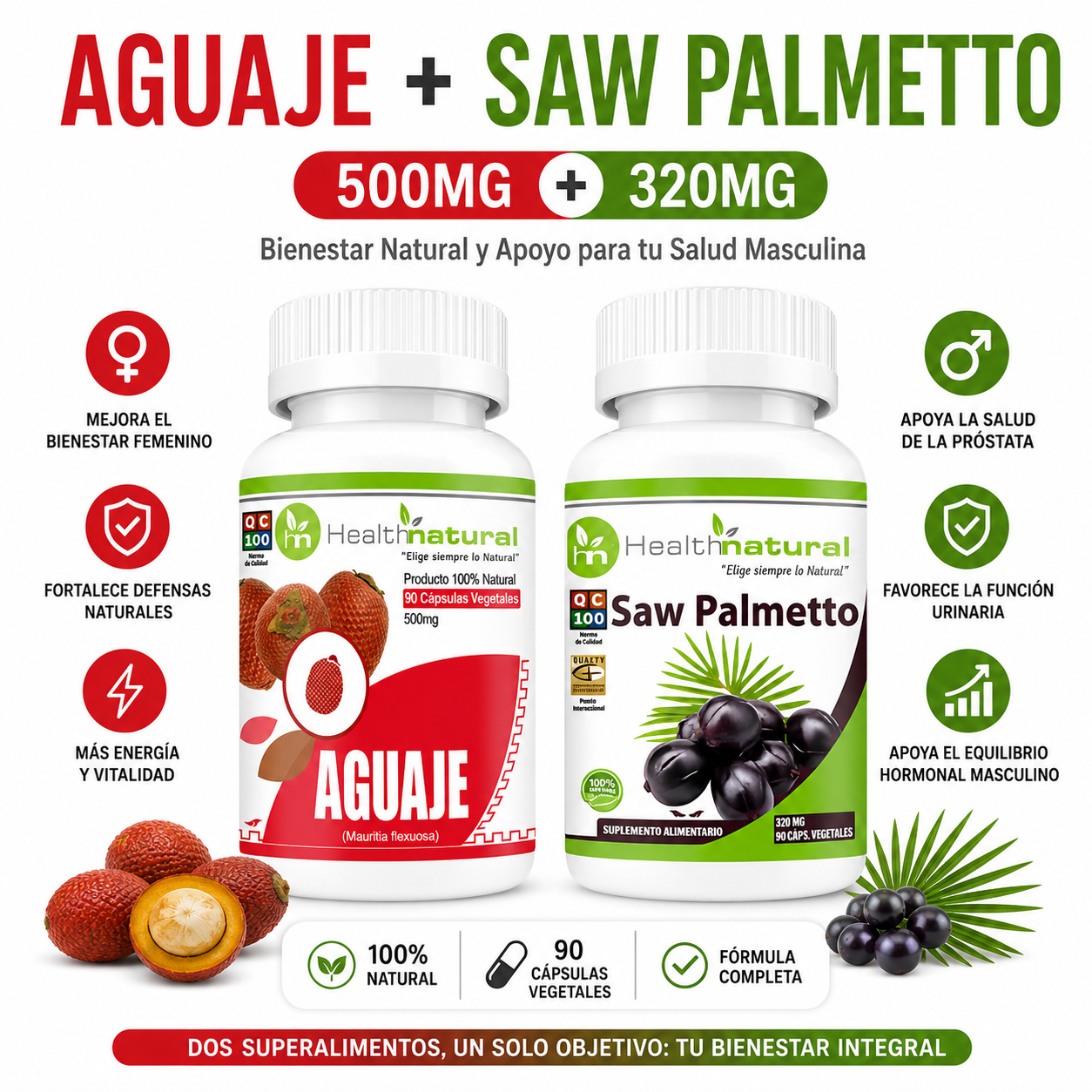 AGUAJE HEALTHNATURAL 500MG + SAW PALMETTO HEALTHNATURAL 500MG - 1
