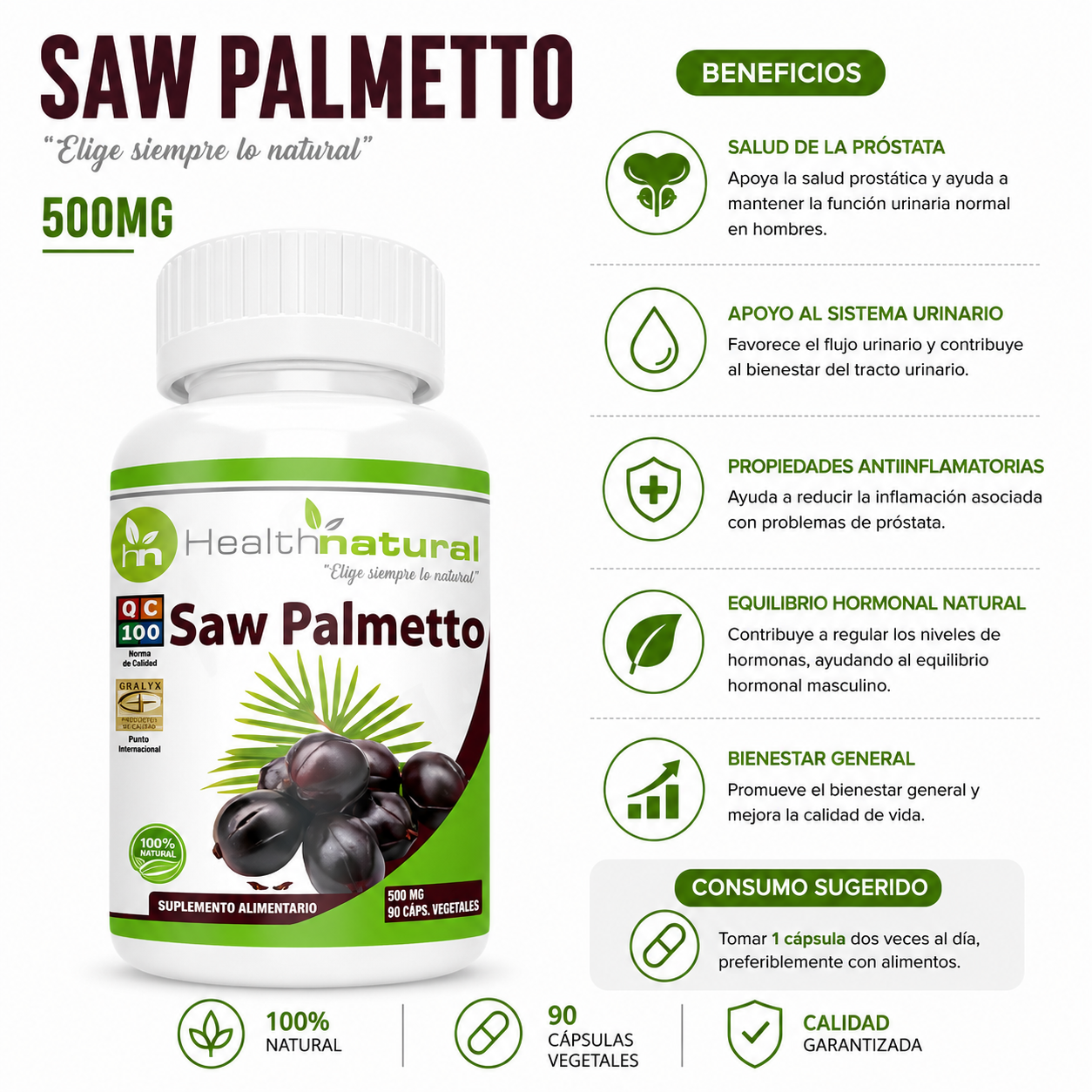 AGUAJE HEALTHNATURAL 500MG + SAW PALMETTO HEALTHNATURAL 500MG - 3